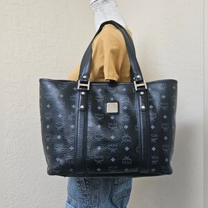 MCM Black Monogram Handbag Tote Bag AUTHENTIC
